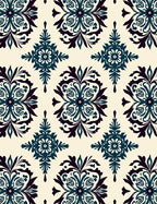 Deep Teal Floral Damask Cream Background Rug