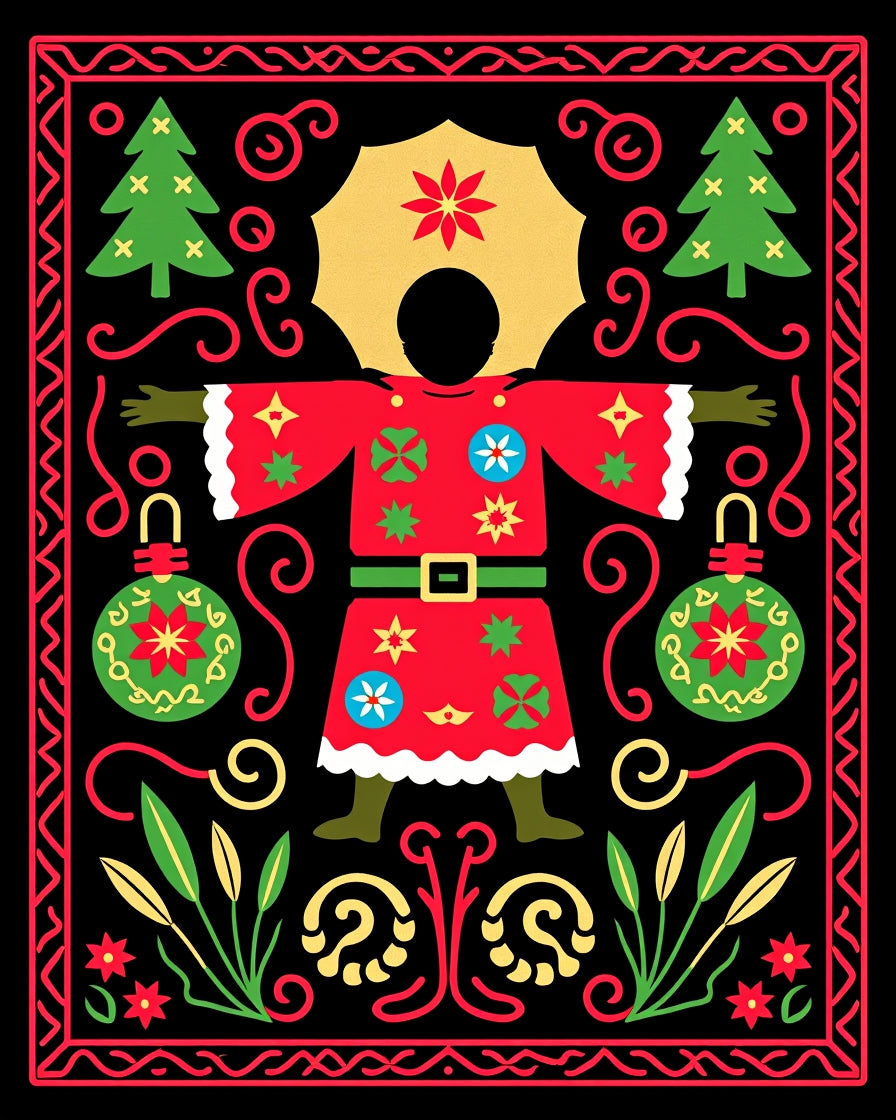 Festive Red And Green Christmas Character Rug