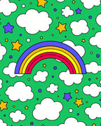 Whimsical Rainbow Clouds Stars Rug