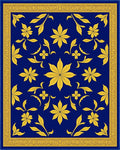 Regal Blue Gold Floral Leaf Border Rug
