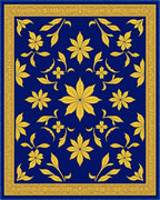 Regal Blue Gold Floral Leaf Border Rug