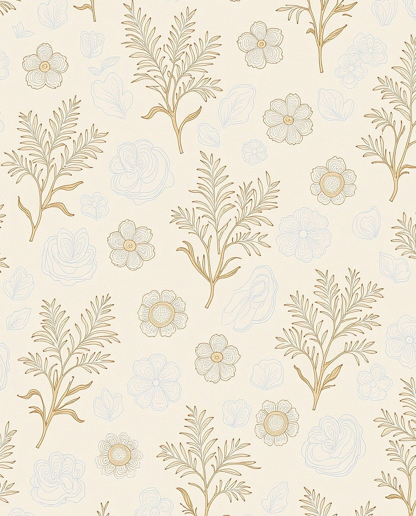 Delicate Golden Floral Sprigs Rug