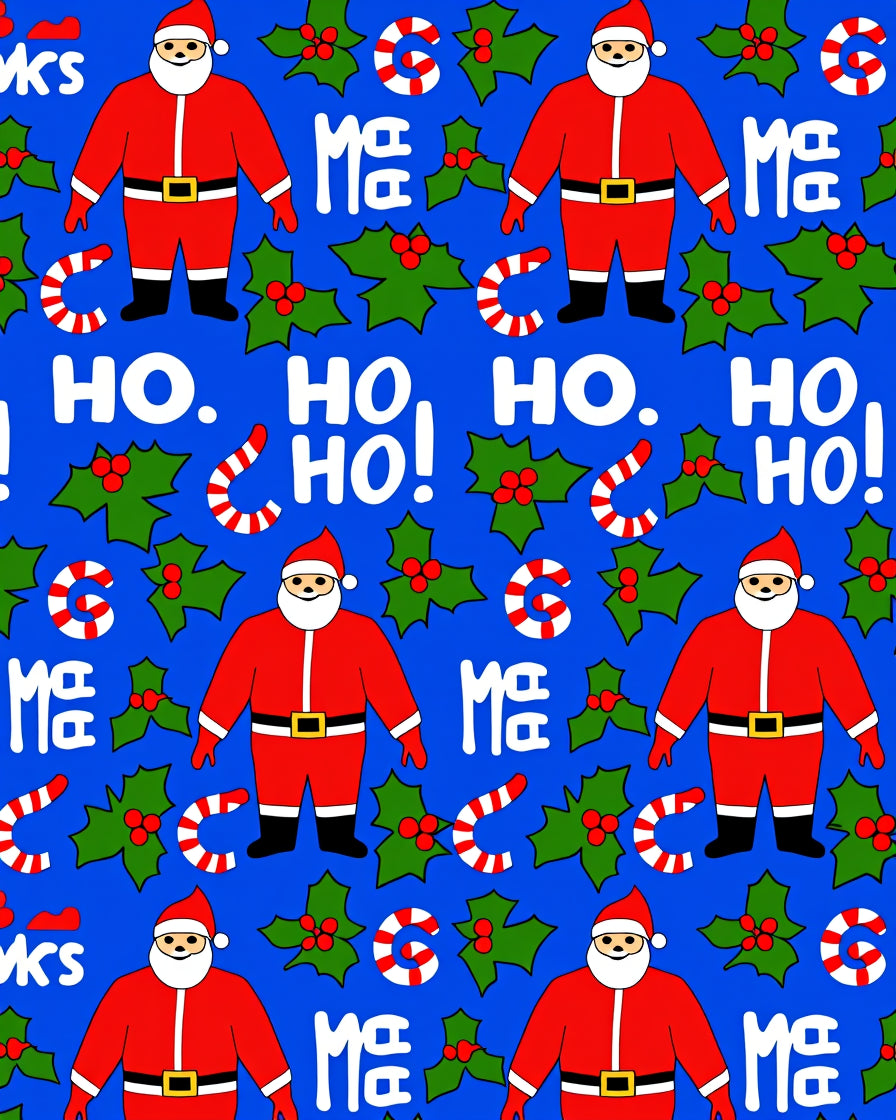 Merry Santa Claus Holly Candy Cane Rug
