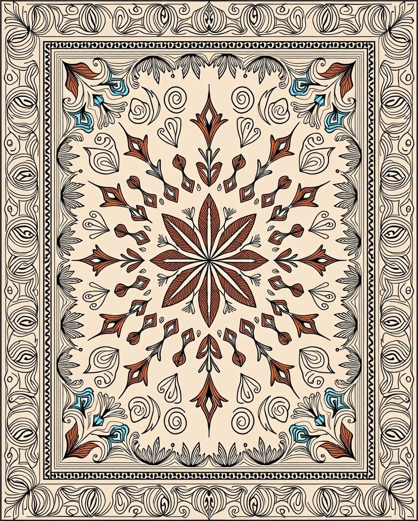 Crimson Floral Medallion With Blue Accents Rug