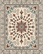 Crimson Floral Medallion With Blue Accents Rug