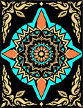 Geometric Teal Orange Starburst Medallion Rug