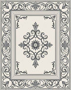 Elegant Black and Cream Floral Medallion Rug