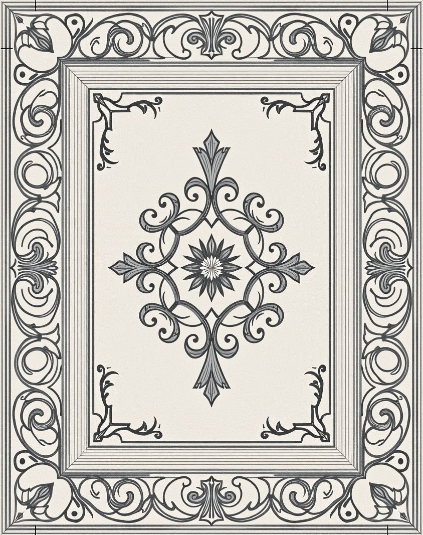 Elegant Black and Cream Floral Medallion Rug