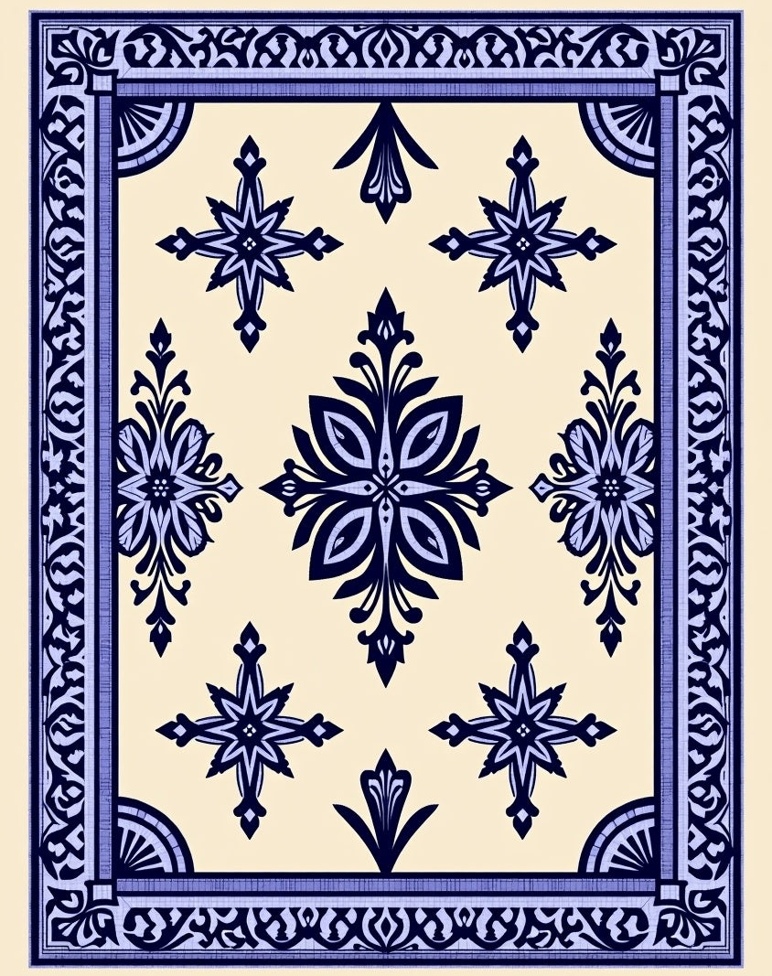Navy Cream Symmetrical Geometric Medallion Rug