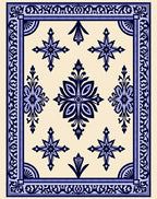 Navy Cream Symmetrical Geometric Medallion Rug