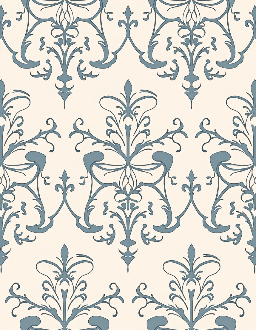 Pale Blue Scrollwork Traditional Damask Rug