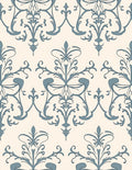 Pale Blue Scrollwork Traditional Damask Rug