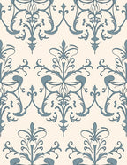 Pale Blue Scrollwork Traditional Damask Rug
