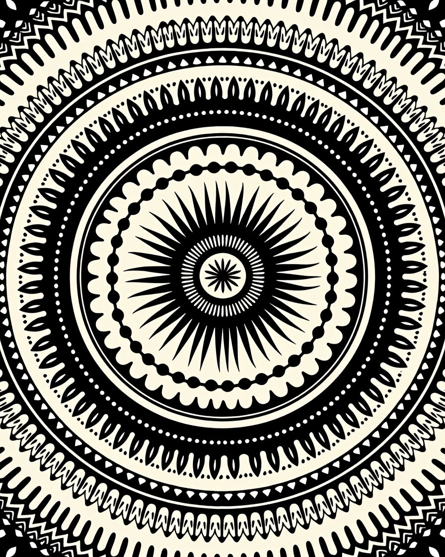 Bold Black Circular Spoke Mandala Rug