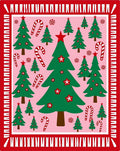 Pink Christmas Trees Candy Canes Border Rug