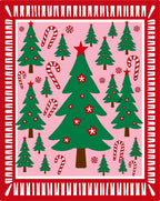 Pink Christmas Trees Candy Canes Border Rug