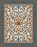 Deep Blue Brown Floral Scroll Medallion Rug