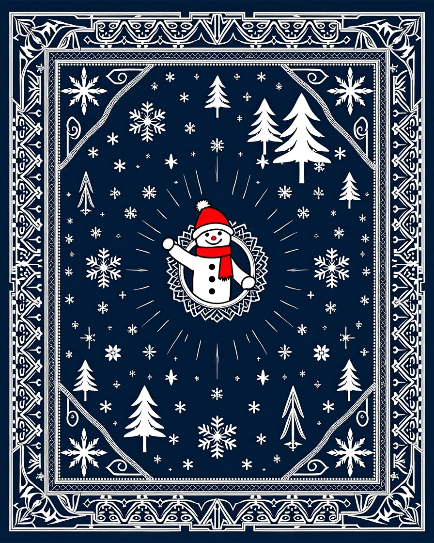 Festive Blue Snowman Winter Forest Rug