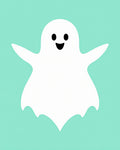 Whimsical White Ghost Teal Background Rug