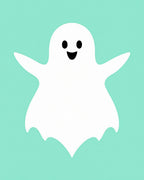 Whimsical White Ghost Teal Background Rug
