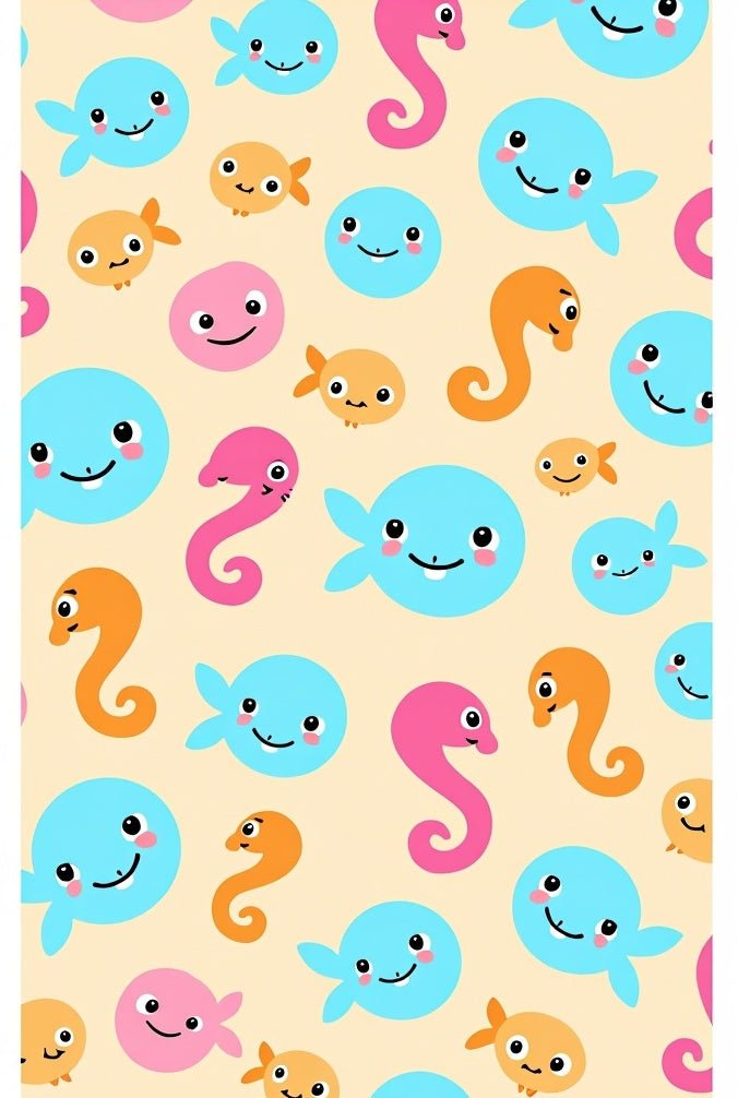 Whimsical Sea Creatures Coral Blue Pink Orange Rug