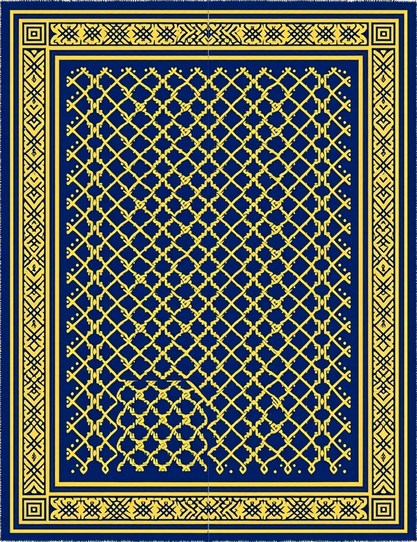 Navajo Blue Yellow Lattice Border Rug