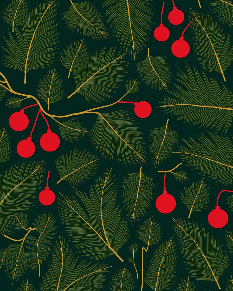 Dark Green Christmas Ornaments Pine Needles Rug