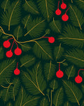 Dark Green Christmas Ornaments Pine Needles Rug