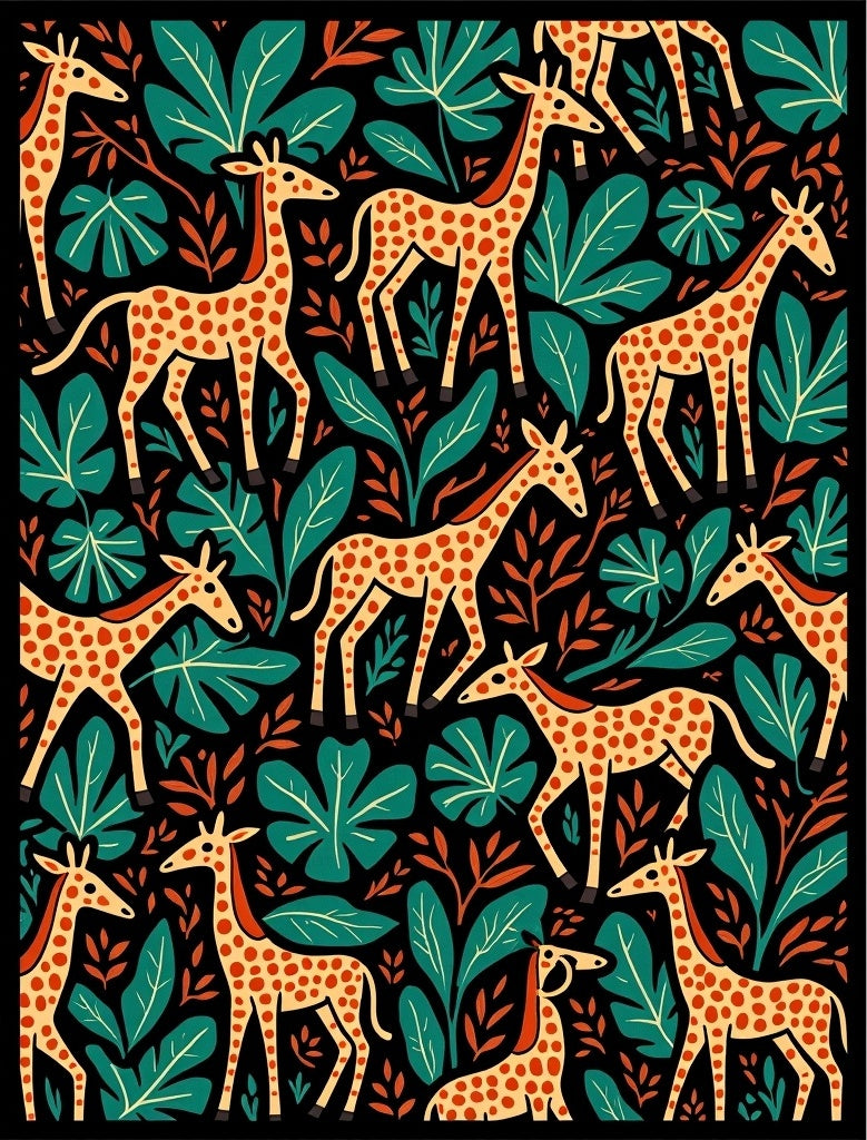 Whimsical Giraffe Jungle Botanical Rug