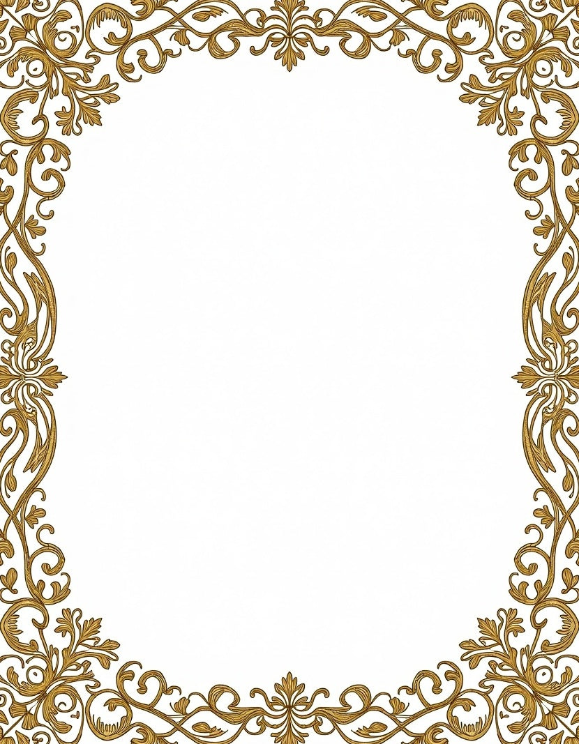 Elegant Gold Scrollwork Floral Border Rug