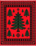 Crimson Red Evergreen Forest Trees Rug