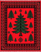 Crimson Red Evergreen Forest Trees Rug
