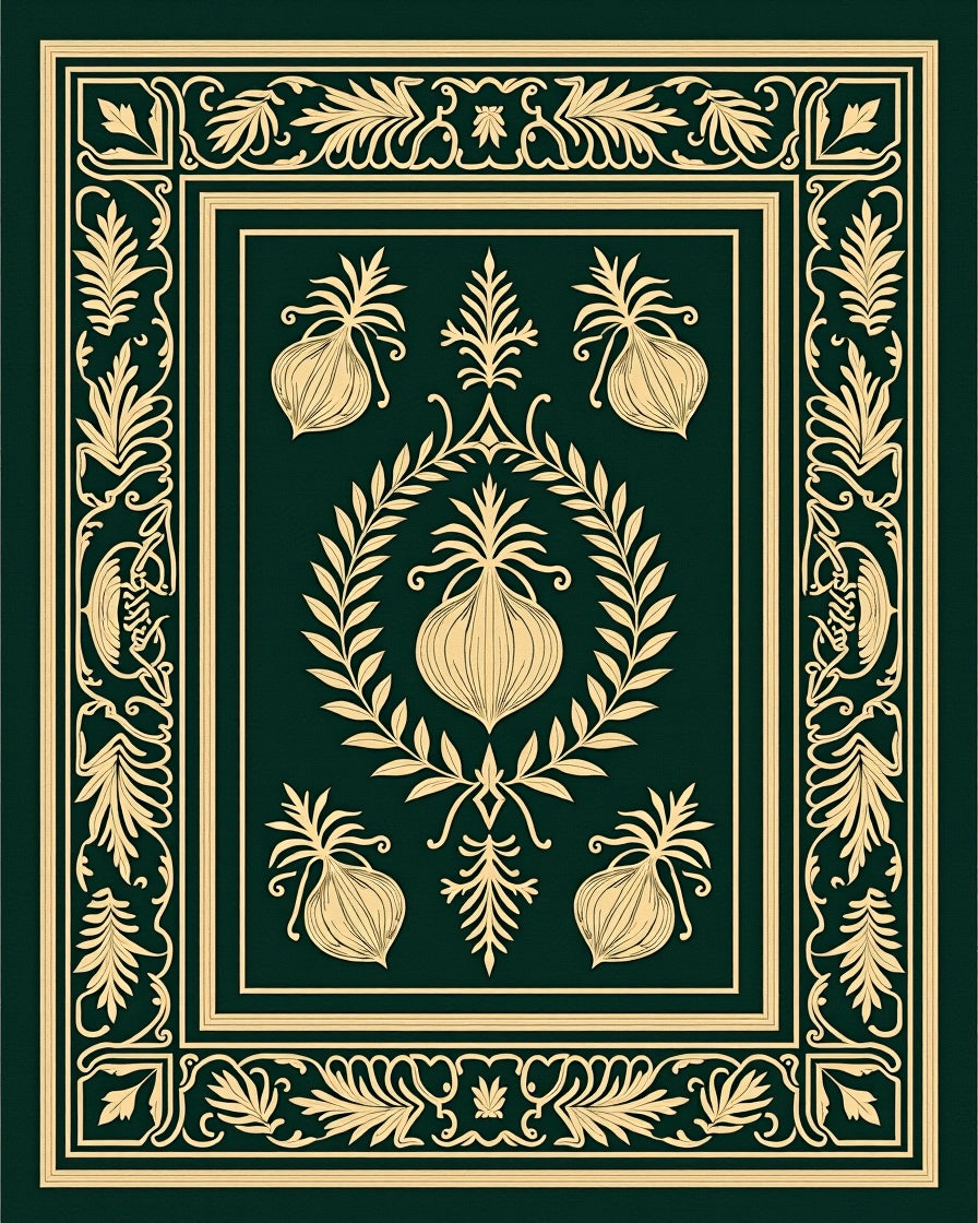 Vintage Emerald Onion Laurel Border Rug