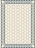 Cream Navy Chain Hexagon Border Rug