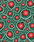 Whimsical Red Flower Organic Forms Rug