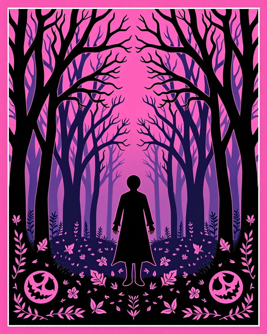 Eerie Pink Forest Silhouette Rug