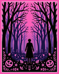 Eerie Pink Forest Silhouette Rug