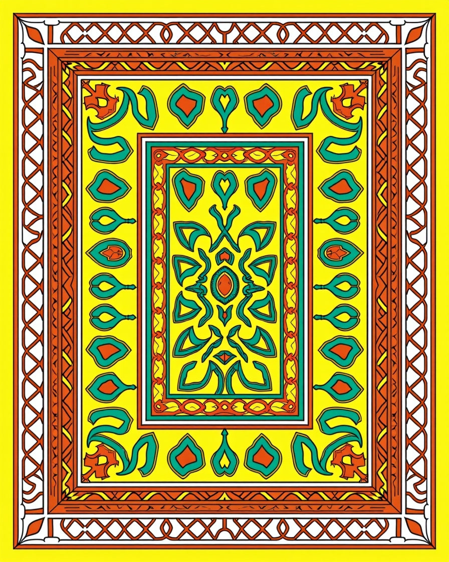 Vibrant Yellow Emerald Medallion Border Rug