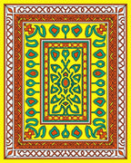 Vibrant Yellow Emerald Medallion Border Rug