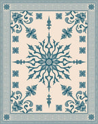 Pale Blue Floral Sunburst Medallion Border Rug