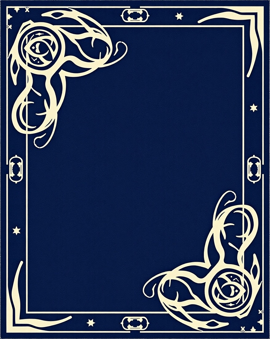 Navy Blue Cream Ornamental Frame Rug