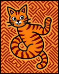 Orange Tiger Cat Abstract Maze Rug