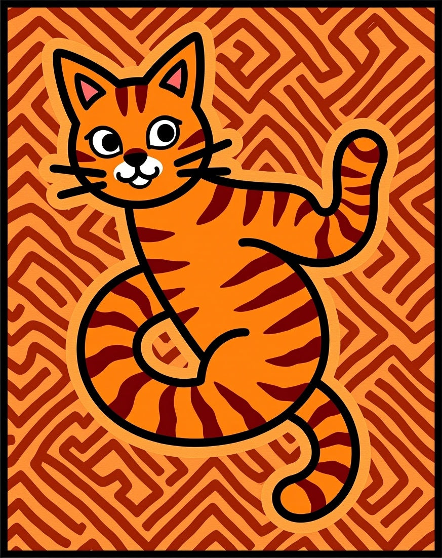 Orange Tiger Cat Abstract Maze Rug