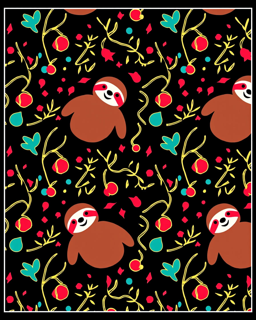 Whimsical Sloth Red Berry Branch Rug