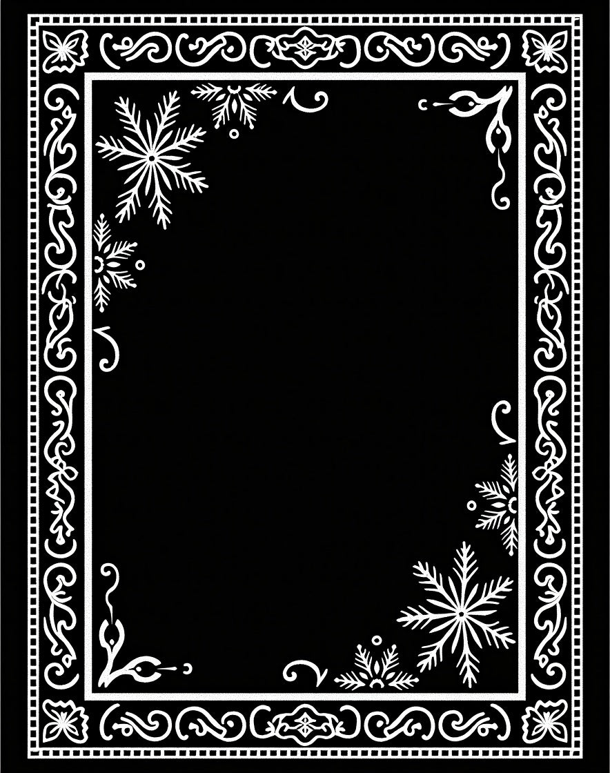 Winter White Snowflake Ornate Border Rug