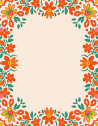 Vibrant Orange Red Floral Border Rug
