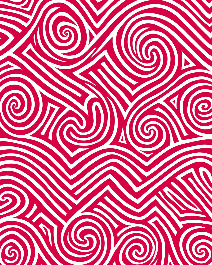 Crimson White Swirl Geometric Rug
