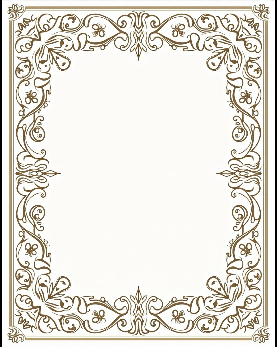 Elegant Brown Scrollwork Floral Frame Rug