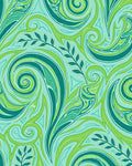 Aqua Emerald Swirl Leaf Art Rug