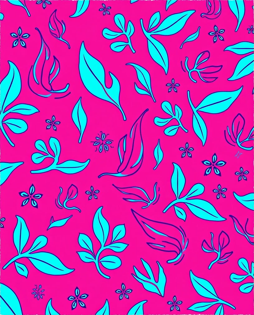 Vibrant Pink Teal Leaf Swirls Rug